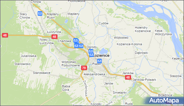 mapa Kozienice, Kozienice na mapie Targeo