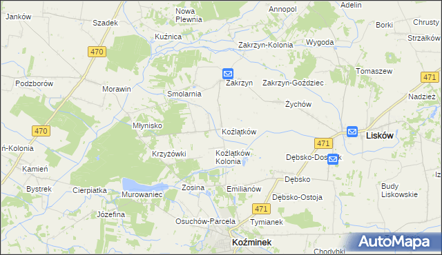 mapa Koźlątków, Koźlątków na mapie Targeo