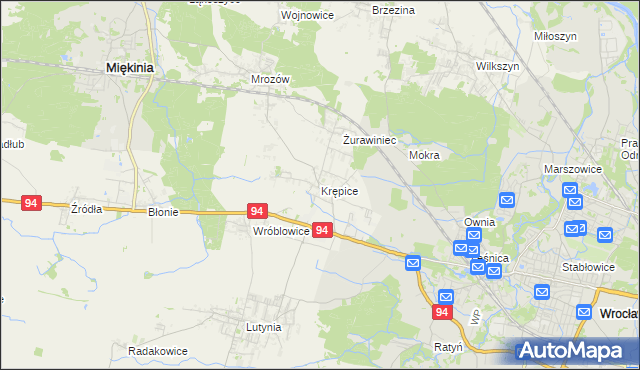 mapa Krępice gmina Miękinia, Krępice gmina Miękinia na mapie Targeo