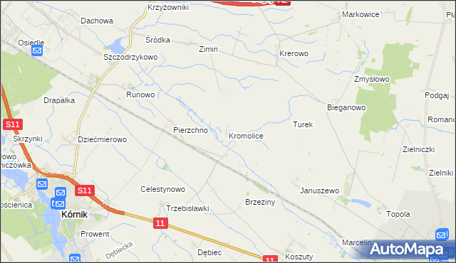 mapa Kromolice gmina Kórnik, Kromolice gmina Kórnik na mapie Targeo