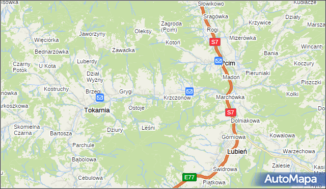mapa Krzczonów gmina Tokarnia, Krzczonów gmina Tokarnia na mapie Targeo