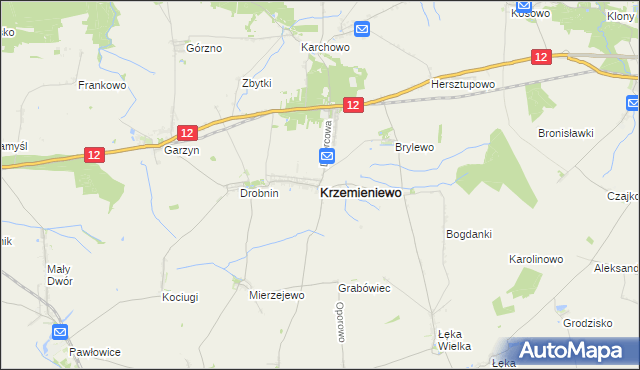mapa Krzemieniewo powiat leszczyński, Krzemieniewo powiat leszczyński na mapie Targeo