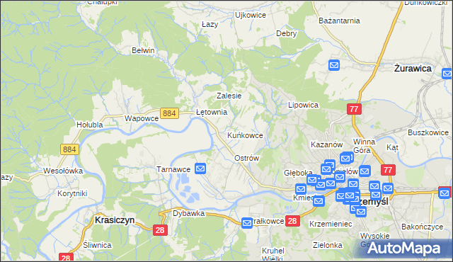 mapa Kuńkowce, Kuńkowce na mapie Targeo
