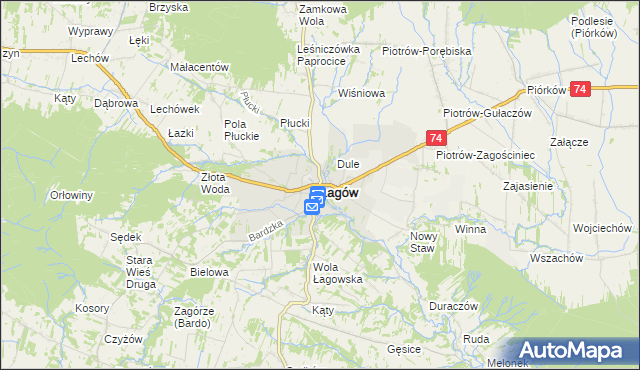 mapa Łagów powiat kielecki, Łagów powiat kielecki na mapie Targeo