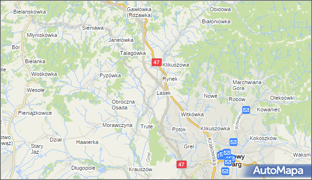 mapa Lasek gmina Nowy Targ, Lasek gmina Nowy Targ na mapie Targeo