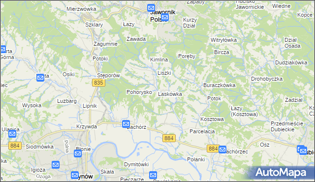 mapa Laskówka gmina Dynów, Laskówka gmina Dynów na mapie Targeo