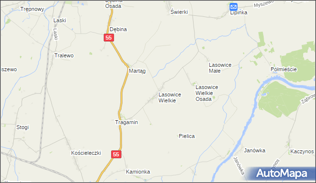 mapa Lasowice Wielkie gmina Malbork, Lasowice Wielkie gmina Malbork na mapie Targeo