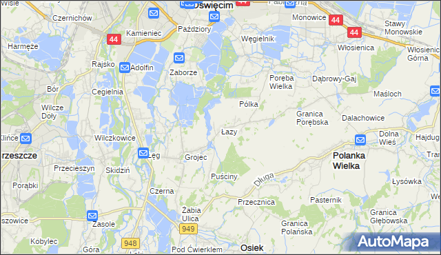 mapa Łazy gmina Oświęcim, Łazy gmina Oświęcim na mapie Targeo