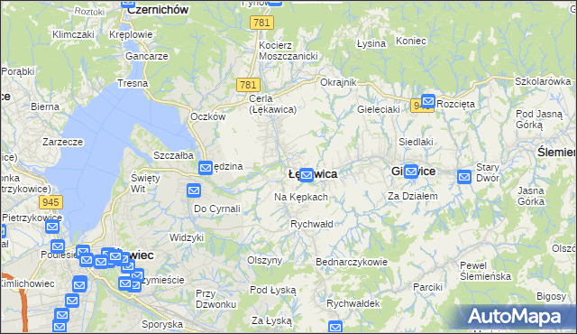 mapa Łękawica powiat żywiecki, Łękawica powiat żywiecki na mapie Targeo