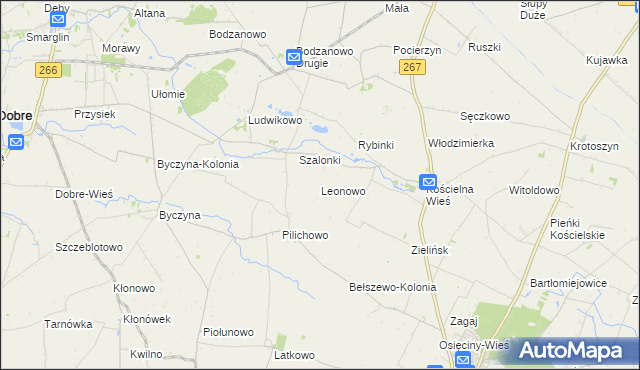 mapa Leonowo gmina Osięciny, Leonowo gmina Osięciny na mapie Targeo