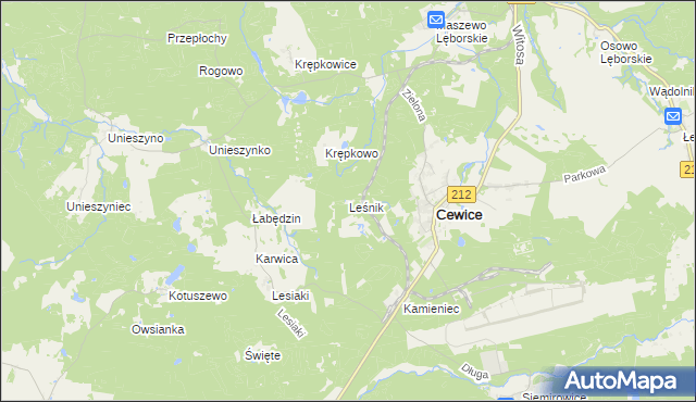 mapa Leśnik gmina Cewice, Leśnik gmina Cewice na mapie Targeo