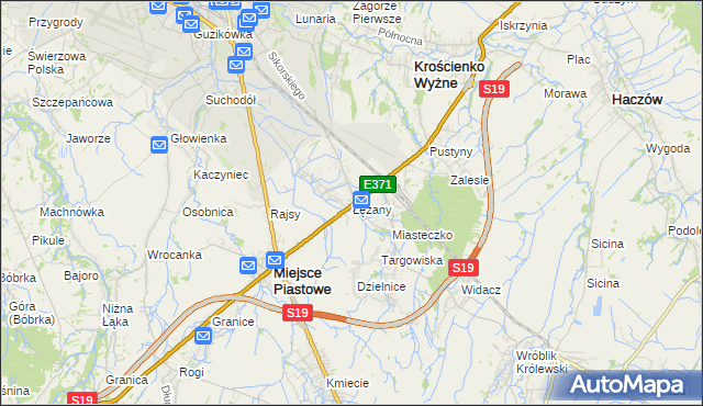 mapa Łężany gmina Miejsce Piastowe, Łężany gmina Miejsce Piastowe na mapie Targeo