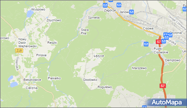 mapa Łężyce gmina Wejherowo, Łężyce gmina Wejherowo na mapie Targeo