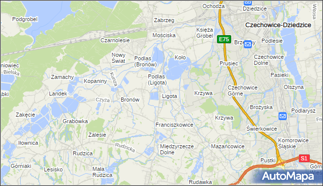 mapa Ligota gmina Czechowice-Dziedzice, Ligota gmina Czechowice-Dziedzice na mapie Targeo