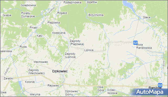 mapa Lipnica gmina Dzikowiec, Lipnica gmina Dzikowiec na mapie Targeo