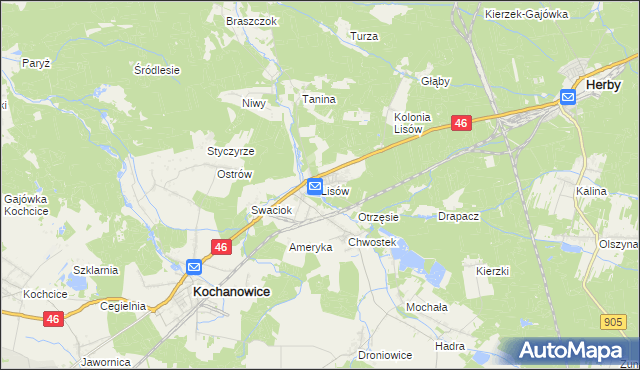 mapa Lisów gmina Herby, Lisów gmina Herby na mapie Targeo