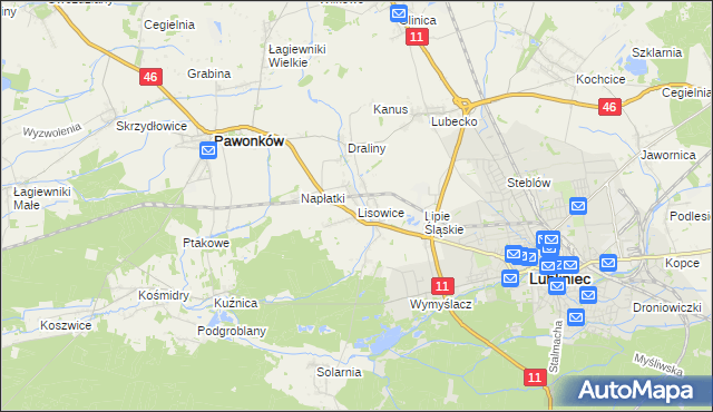 mapa Lisowice gmina Pawonków, Lisowice gmina Pawonków na mapie Targeo