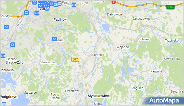 mapa Łomnica gmina Mysłakowice, Łomnica gmina Mysłakowice na mapie Targeo