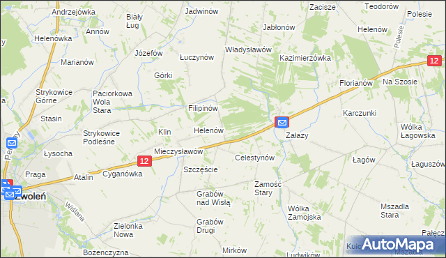 mapa Ługi gmina Zwoleń, Ługi gmina Zwoleń na mapie Targeo