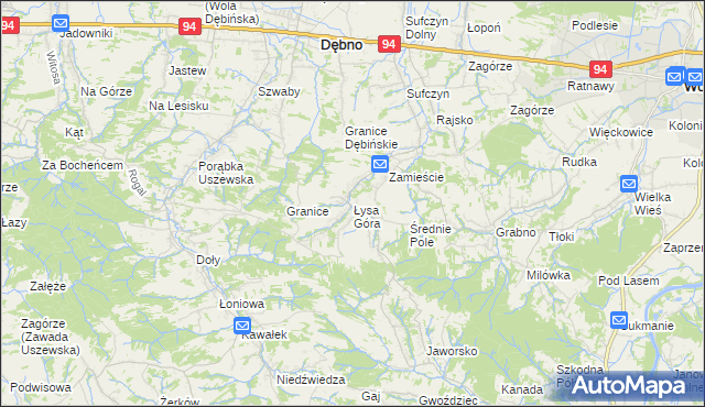 mapa Łysa Góra gmina Dębno, Łysa Góra gmina Dębno na mapie Targeo