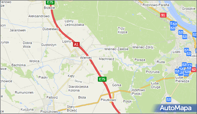 mapa Machnacz gmina Brześć Kujawski, Machnacz gmina Brześć Kujawski na mapie Targeo