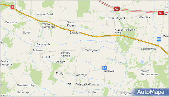 mapa Maciejowice gmina Zbuczyn, Maciejowice gmina Zbuczyn na mapie Targeo