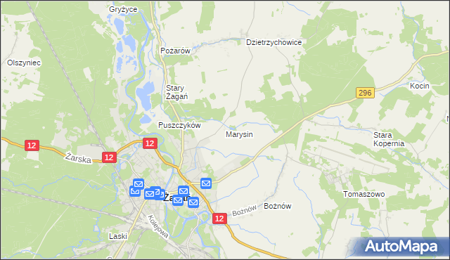 mapa Marysin gmina Żagań, Marysin gmina Żagań na mapie Targeo