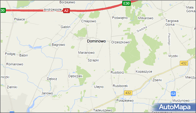 mapa Michałowo gmina Dominowo, Michałowo gmina Dominowo na mapie Targeo