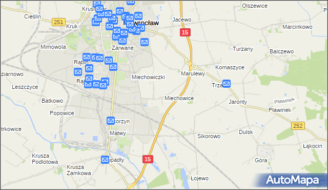 mapa Miechowice gmina Inowrocław, Miechowice gmina Inowrocław na mapie Targeo