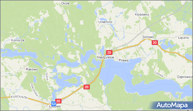 mapa Międzylesie gmina Borne Sulinowo, Międzylesie gmina Borne Sulinowo na mapie Targeo