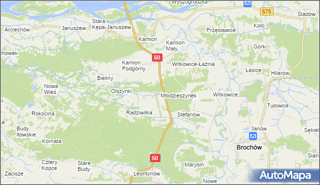 mapa Młodzieszynek gmina Młodzieszyn, Młodzieszynek gmina Młodzieszyn na mapie Targeo
