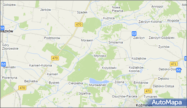 mapa Młynisko gmina Koźminek, Młynisko gmina Koźminek na mapie Targeo