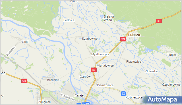 mapa Myśliborzyce gmina Lubsza, Myśliborzyce gmina Lubsza na mapie Targeo