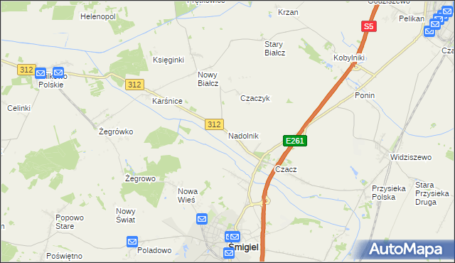 mapa Nadolnik gmina Śmigiel, Nadolnik gmina Śmigiel na mapie Targeo