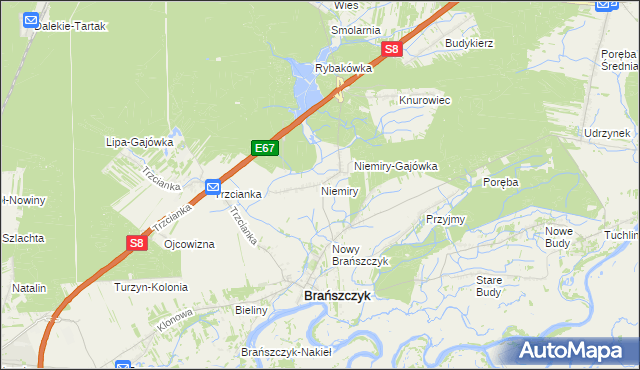 mapa Niemiry gmina Brańszczyk, Niemiry gmina Brańszczyk na mapie Targeo
