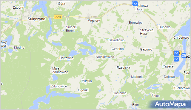 mapa Niesiołowice gmina Stężyca, Niesiołowice gmina Stężyca na mapie Targeo