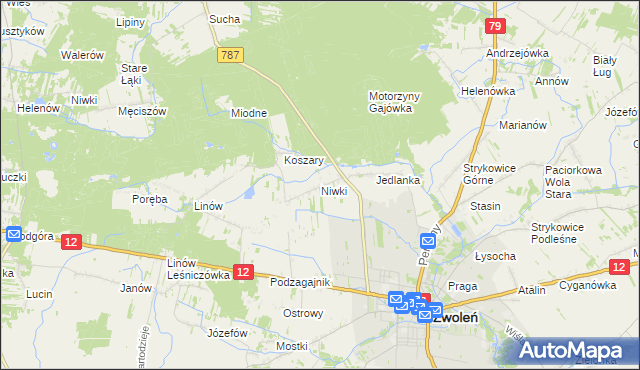 mapa Niwki gmina Zwoleń, Niwki gmina Zwoleń na mapie Targeo