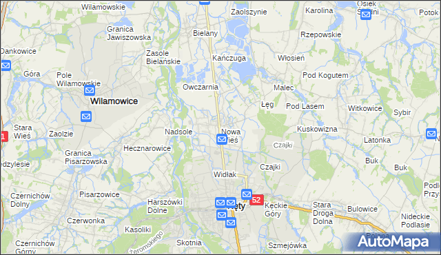 mapa Nowa Wieś gmina Kęty, Nowa Wieś gmina Kęty na mapie Targeo