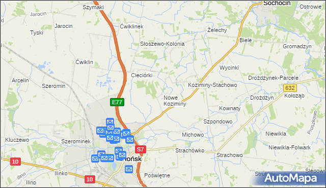 mapa Nowe Koziminy, Nowe Koziminy na mapie Targeo
