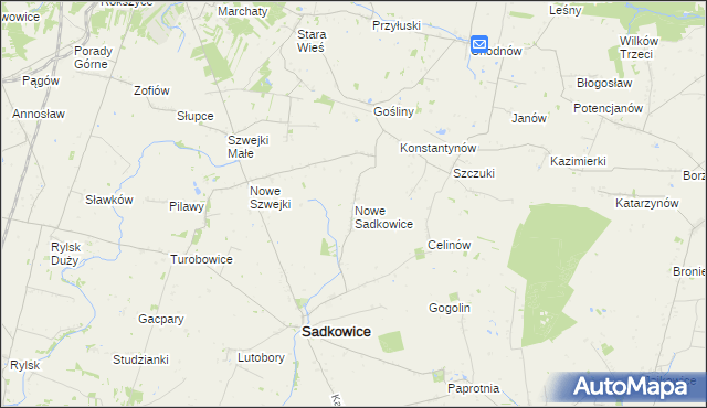 mapa Nowe Sadkowice, Nowe Sadkowice na mapie Targeo