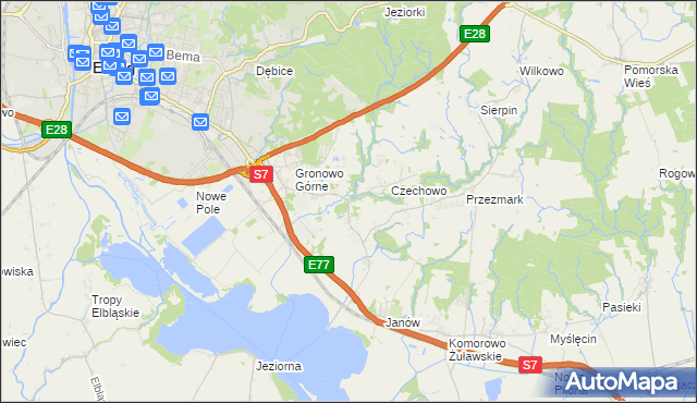 mapa Nowina gmina Elbląg, Nowina gmina Elbląg na mapie Targeo