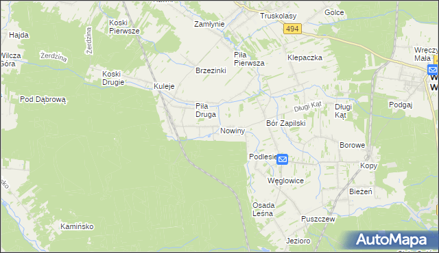 mapa Nowiny gmina Wręczyca Wielka, Nowiny gmina Wręczyca Wielka na mapie Targeo