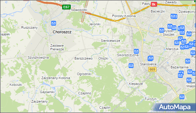 mapa Oliszki gmina Choroszcz, Oliszki gmina Choroszcz na mapie Targeo