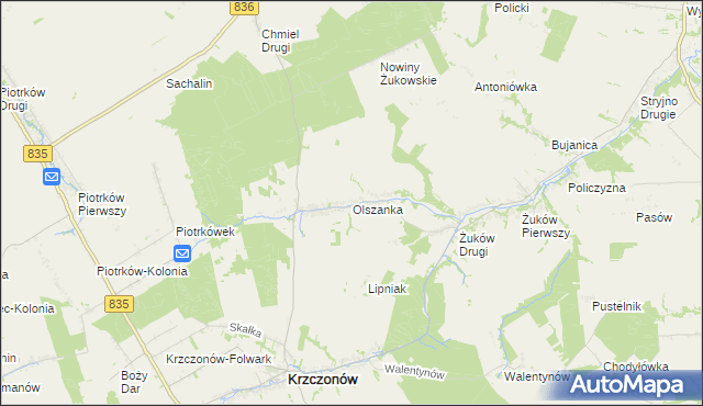 mapa Olszanka gmina Krzczonów, Olszanka gmina Krzczonów na mapie Targeo