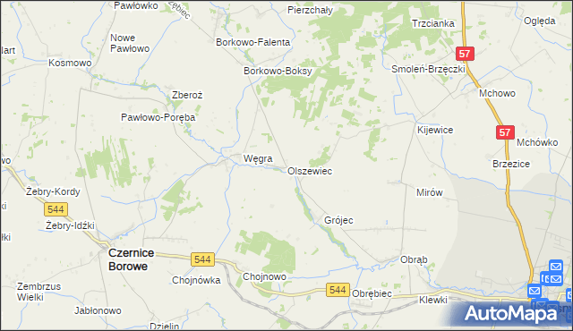 mapa Olszewiec gmina Czernice Borowe, Olszewiec gmina Czernice Borowe na mapie Targeo
