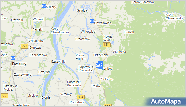 mapa Orzechów gmina Radomyśl nad Sanem, Orzechów gmina Radomyśl nad Sanem na mapie Targeo