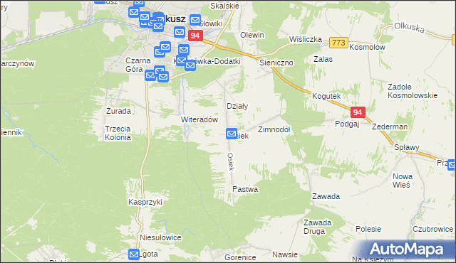 mapa Osiek gmina Olkusz, Osiek gmina Olkusz na mapie Targeo