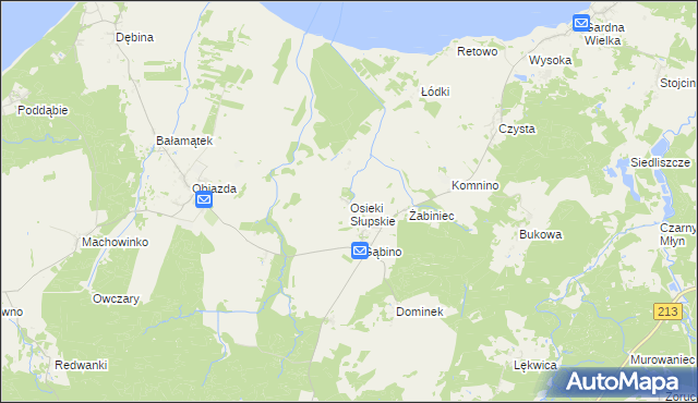 mapa Osieki Słupskie, Osieki Słupskie na mapie Targeo