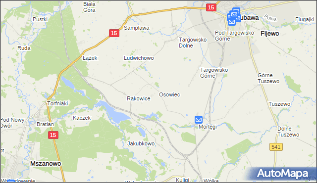 mapa Osowiec gmina Lubawa, Osowiec gmina Lubawa na mapie Targeo
