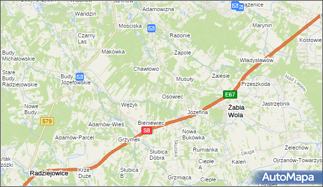 mapa Osowiec gmina Żabia Wola, Osowiec gmina Żabia Wola na mapie Targeo